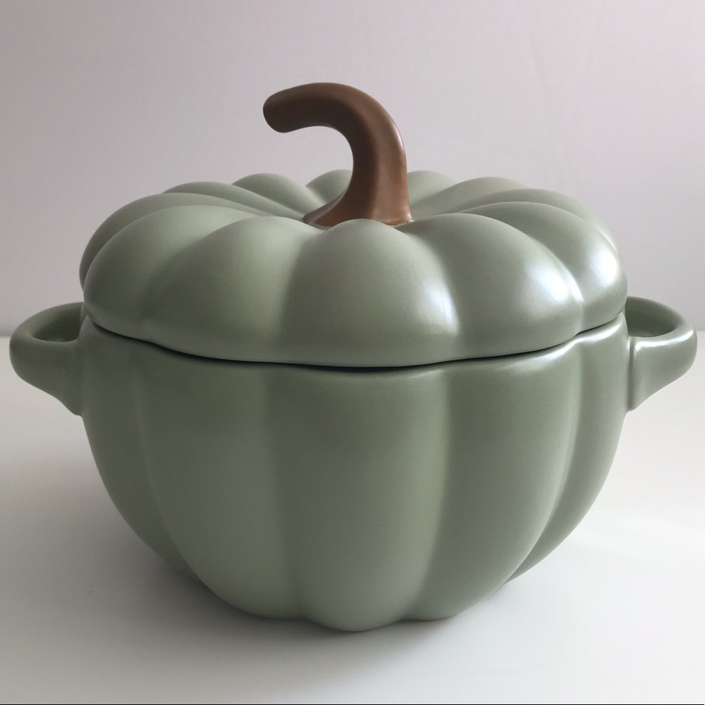 Sage Green Ceramic Pumpkin Casserole / Covered Dish by World Market
